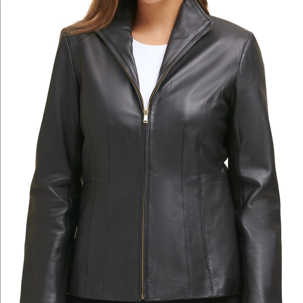 Cole Haan wing collar leather jacket NWOT